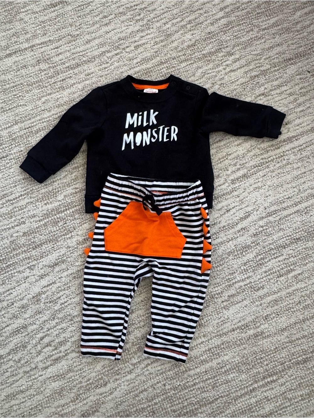 Cat & Jack Milk Monster Black Baby Tee with Orange Trim